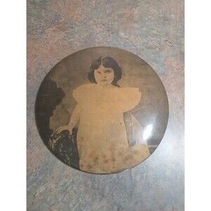 Victorian Celluloid Portrait Photo Button Plaque With Stand